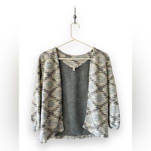 LOGG brand, size small blazer, off white with blue designs